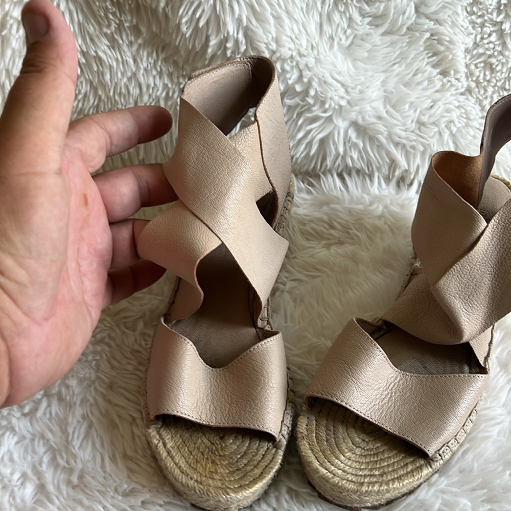 Eileen Fisher Willow 3 Espadrille Tumbled Leather Wedge Sandals Nude, sz 7.5 ♣️ - Picture 4 of 11